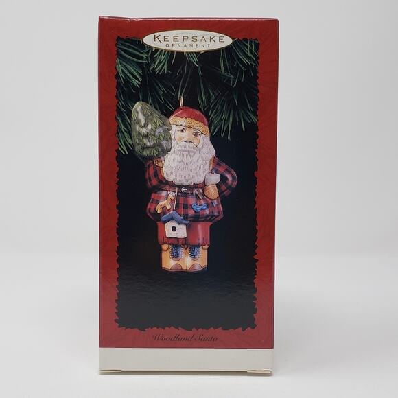 1996 Hallmark Woodland Santa Pressed Tin Keepsake Christmas Holiday Ornament. - Picture 1 of 6